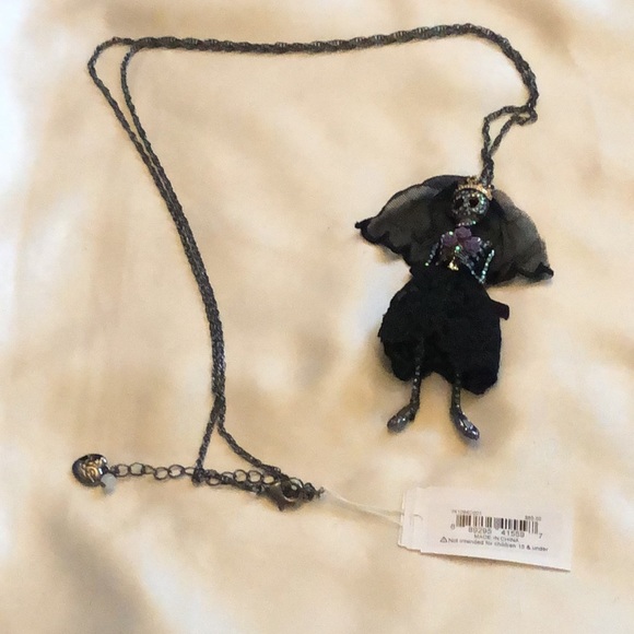 Betsey Johnson Hematite Tone Dark Magic Skeleton Bride Pendant Necklace NWT - Picture 4 of 15
